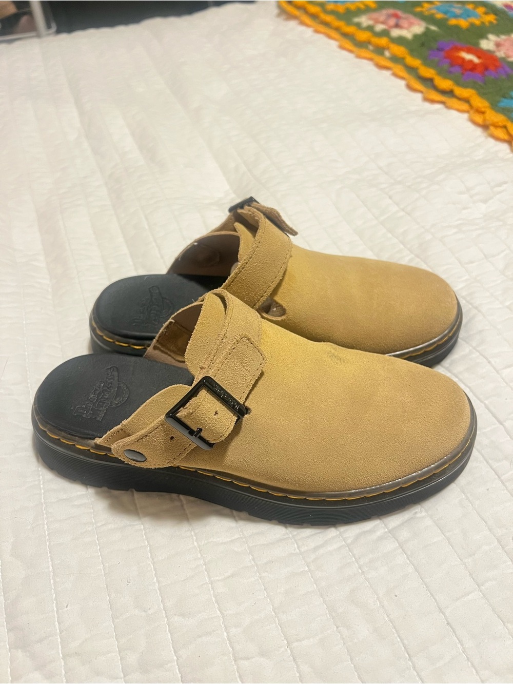 Dr. Martens Women's Tan Suede Mule with Buckle